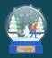 Holly Jolly Snow Globe with Dad and Kid on Sled