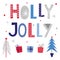 Holly jolly with tree and Christmas gift design suitable for Christmas greetings