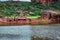 Holly religious lake with ancient temple and mountain background at morning