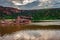 Holly religious lake with ancient temple and mountain background at morning