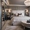 A Hollywood glamour-inspired bedroom with mirrored furniture, fur throws, and lavish crystal embellishments1