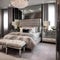 A Hollywood glamour-inspired bedroom with mirrored furniture, fur throws, and lavish crystal embellishments3