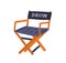 Hollywood movie director chair. Foldable seat for filmmaker. Empty folding armchair for filmmaking crew. Colored flat