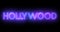 Hollywood neon moving lines text animation on black background.