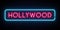 Hollywood neon sign. Bright light signboard.