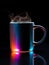 Holo Glossy Surface Coffee Mug on Black Background.