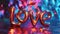 Holo Glossy Surface Love concept creative horizontal art poster.