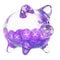 Holo (HOT) Clear Glass piggy bank with decreasing piles of crypto coins.