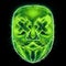 Hologram digital mask with crosses on the eyes on a black background. Concept for internet crime, fraud, cyber attack, spam,