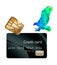 A hologram eagle comes in for a landing on a credit card and an EMV chip hovers nearby in this illustration about credit card secu