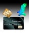 A hologram eagle comes in for a landing on a credit card and an EMV chip hovers nearby in this illustration about credit card secu