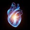 Hologram of a heart on a black background. The concept of heart transplantation, heart disease, stroke, medicine. 3D illustration