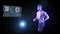 Hologram man runs on black background using slides computer graphics