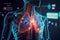 Hologram view of Human Body Health Care of the Future High Tech Diagnostic Panel with artificial intelligence software