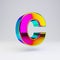Holographic 3d letter C uppercase. Glossy font with multicolor reflections and shadow isolated on white background