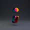 Holographic 3d semicolon symbol. Glossy font with multicolor reflections and shadow isolated on black background