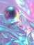 Holographic Astronaut Depicted in Vibrant Gradient Hues Reflecting Futuristic Space Exploration Concepts. Generative AI