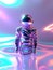 Holographic Astronaut Depiction Against a Vibrant Gradient Background. Generative AI