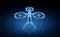 Holographic blue drone projection on dark background 3D rendering