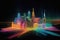 holographic city skyline created with laser beams