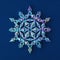 Holographic clear glass snowflake on trendy dark blue background