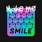 Holographic color smiles for t-shirt design with slogan. Colorful acid emoji smile illustration for tee shirt. Rave style print