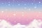 Holographic fantasy rainbow unicorn background with clouds, hearts and stars. Pastel color sky. Magical landscape