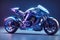 holographic of futuristic motorcycle,gradient navy blue backgrou