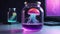 Holographic glowing jellyfish levitate in the jar