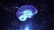 Holographic human brain rotating in virtual space, X-rays futuristic technologies.