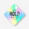 Holographic sticker mockup, square shape. Paper holographic sticker and label with crumpled texture. Hologram sticker and patch