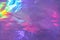 Holographic textures. Shiny foil and metallic rainbow gradient, purple retro design. Fashionable neon hologram with