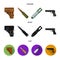 Holster, cartridge, air bomb, pistol. Military and army set collection icons in cartoon,black,flat style vector symbol