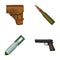 Holster, cartridge, air bomb, pistol. Military and army set collection icons in cartoon style vector symbol stock