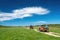 HOLSWORTHY, DEVON, ENGLAND - MAY 30 2021: Many different vintage tractors, agricultural vehicles at rally. Rear view in