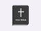 Holy bible book mockup. Black volume with cross and religious scriptures