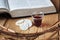 Holy Communion, a Cup of Wine and Bread with a Jesus Crown Thorn and Holy Bible