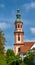 Holy Cross Church spire 1700, the main catholic chuch of Offenburg.Baden Wuerttemberg, Germany, Europe