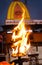 Holy ganges aarti flame with temple background at evening