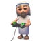 Holy Jesus Christ son of God playing a video game with a joystick, 3d illustration