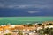 Holy Land of Israel. Green Dead Sea before storm. View over Ein Bokek.