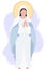 Holy Mary Mother of God or Mother of God. Virgin Mary in a blue maforia prays meekly. Vector illustration for Christian and