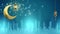 The holy month of Muslims, Ramadan. Golden Moon, stars and Ramadan Lantern 3d Loop animation 4K.