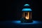 Holy month of Ramadan Karim background. Bright lantern on the sand with a copy space