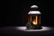 Holy month of Ramadan Karim background. Bright lantern on the sand with a copy space