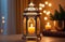 holy month of Ramadan, Laylat al-Qadr, Arab lantern fanus, candles, cozy home atmosphere, garlands, warm light