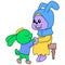 The holy month of Ramadan rabbit boy apologizes to his mother, doodle icon image kawaii