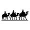 Holy Night silhouette - Nativity scene of baby Jesus silhouette in a manger with Mary and Joseph with the three wise men