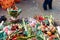 holy offerings of fruits flowers lamps and cloths in river to sun god on the occasion of chhath puja or chatt puja