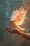 The Holy Spirit descends like a white dove on the palm. Generative AI.
